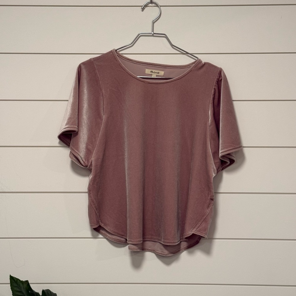 Madewell Velvet butterfly top Short Sleeve Blush Mauve Easter  Spring - Size S